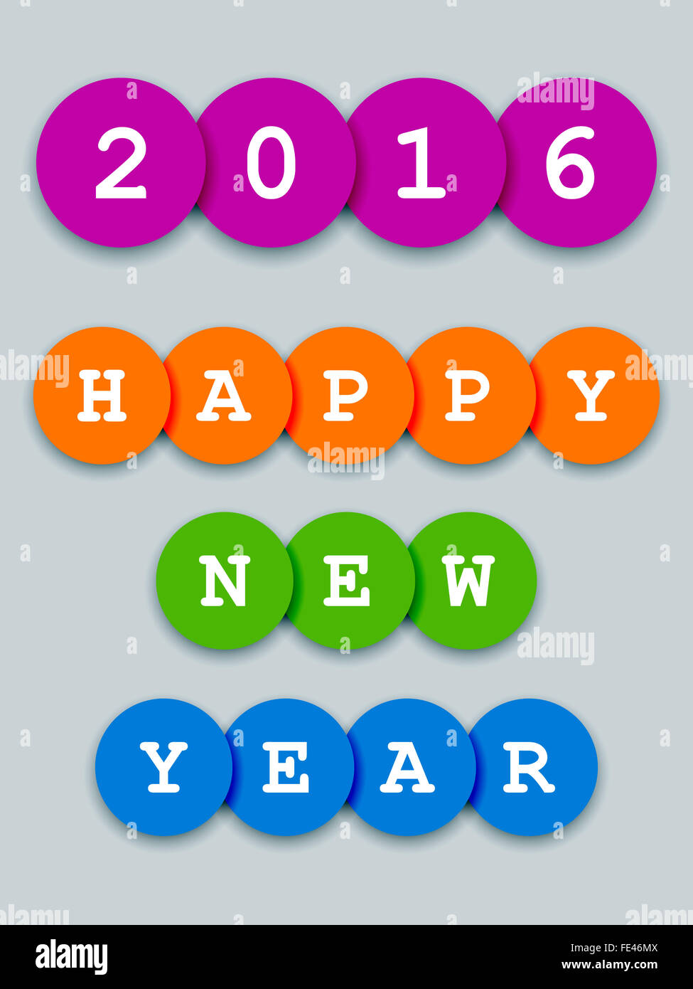 2016 happy new year card on 3d color circles Stock Photo