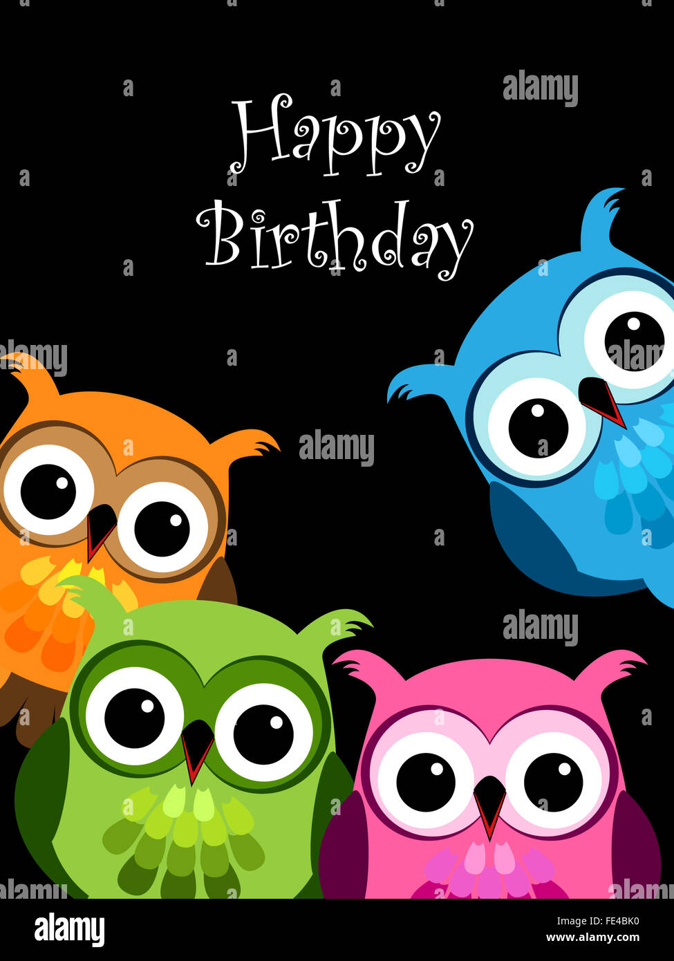Funny Owl Cartoon Characters Looking At You Card Stock Photo Alamy