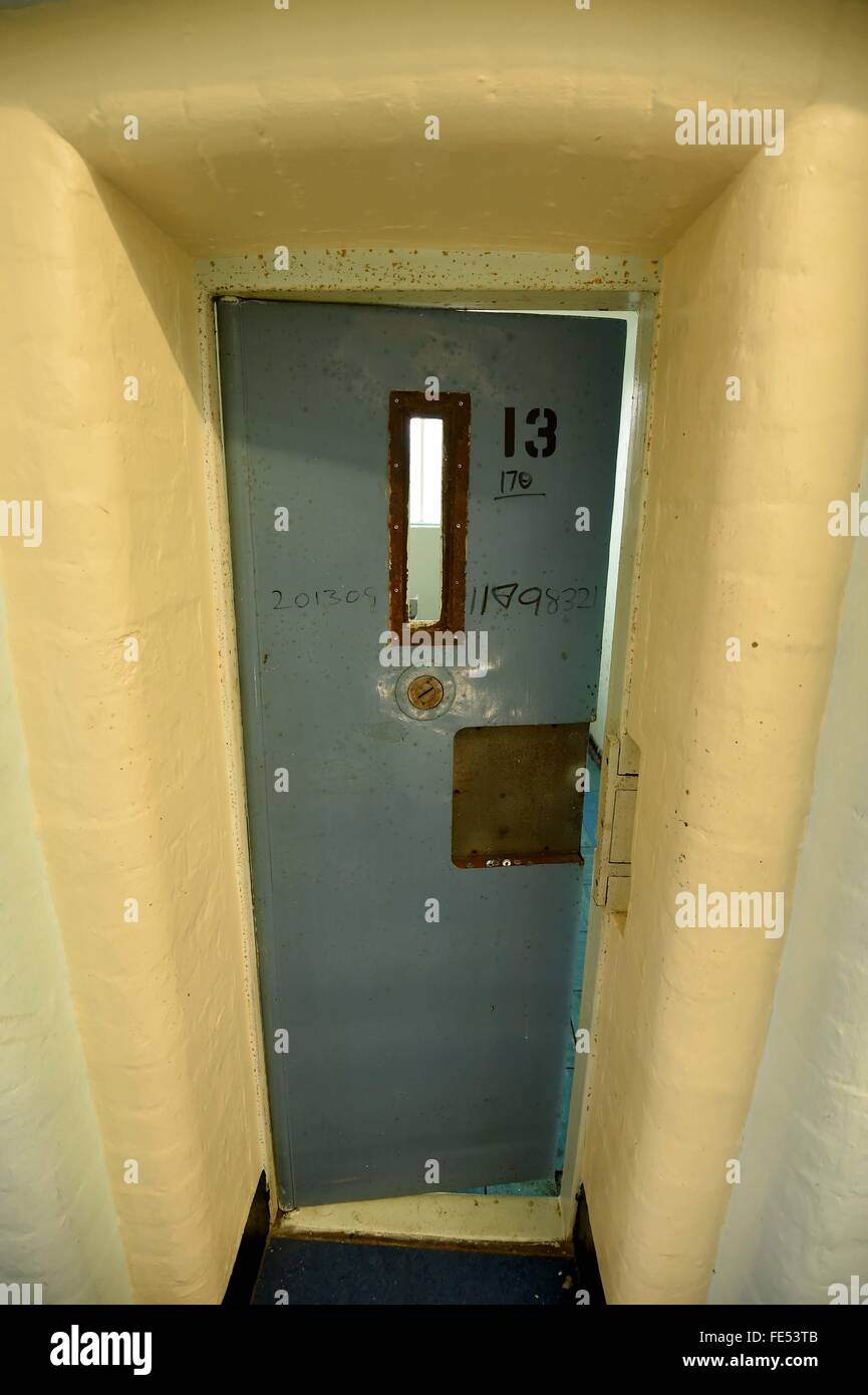 HMP Dorchester Prison, prison cell door, Dorset, Britain, UK Stock