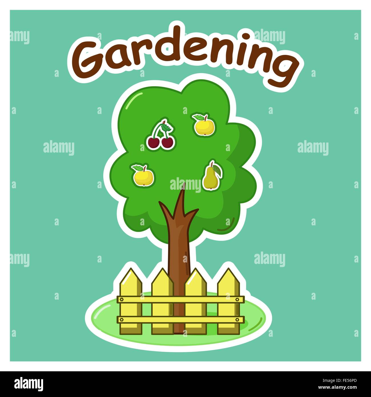 Garden tree with apples pear and cherry Stock Vector Image & Art - Alamy