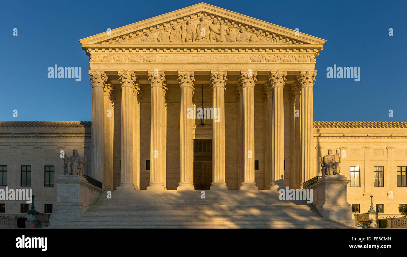 A shadow is cast on the Supreme Court of the United States at sunset Stock Photo