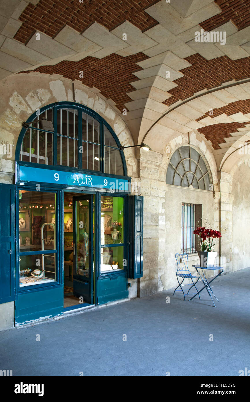 Store front, Place des Vosges, Paris, France Stock Photo