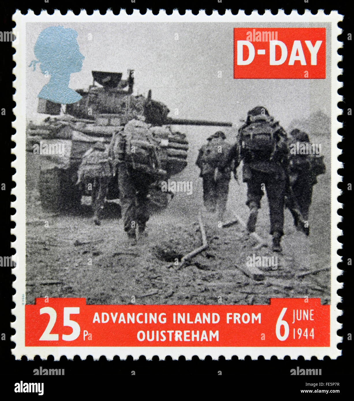 Postage stamp. Great Britain. Queen Elizabeth II. 1994. 50th. Anniversary of D-Day. 6th.June 1944. 25p. Stock Photo
