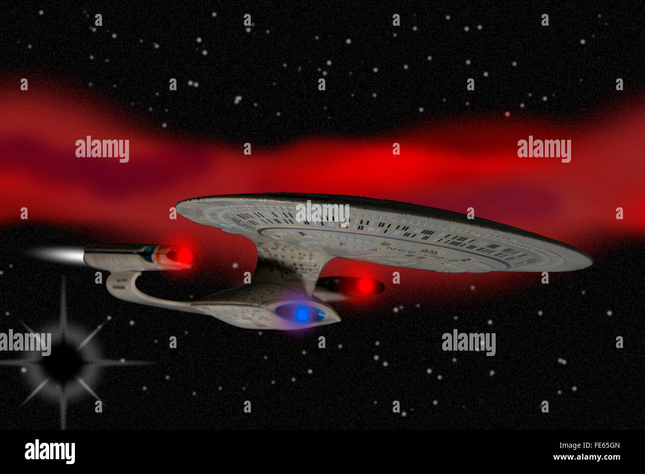 Star Trek Enterprise travelling through space Stock Photo