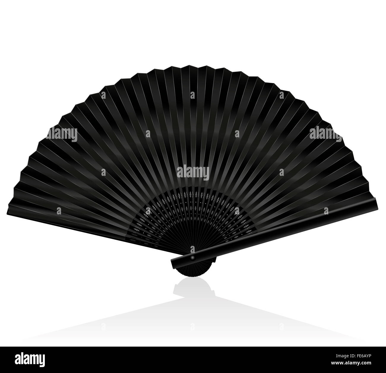 Black handheld fan. Illustration on white background. Stock Photo