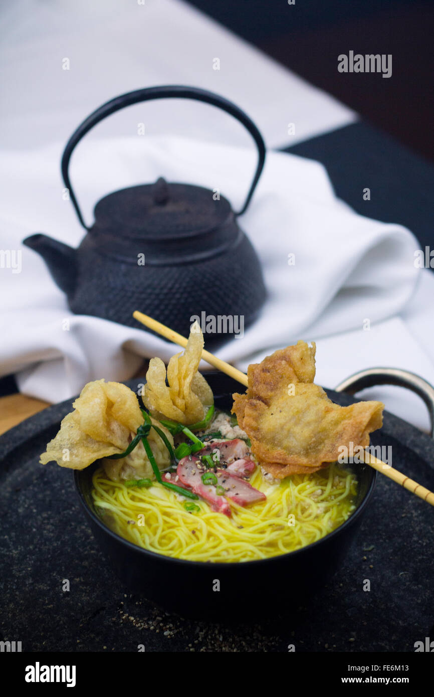 Traditional Chinese Deep Fried WonTon Dumpling Soup, Noodle Soup