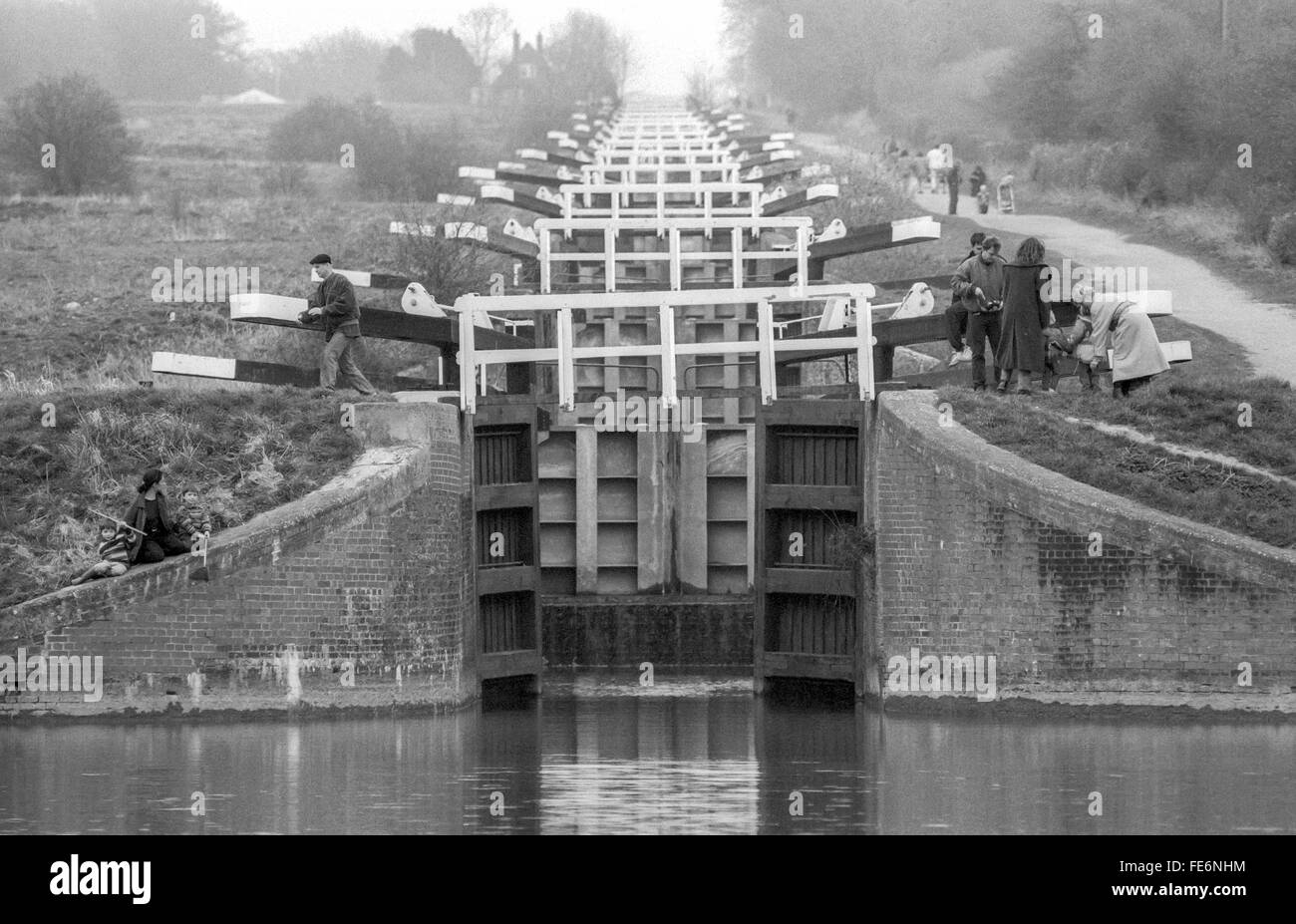 Caen Hill locks on the Kennet and Avon Canal at Devizes in England. Stock Photo