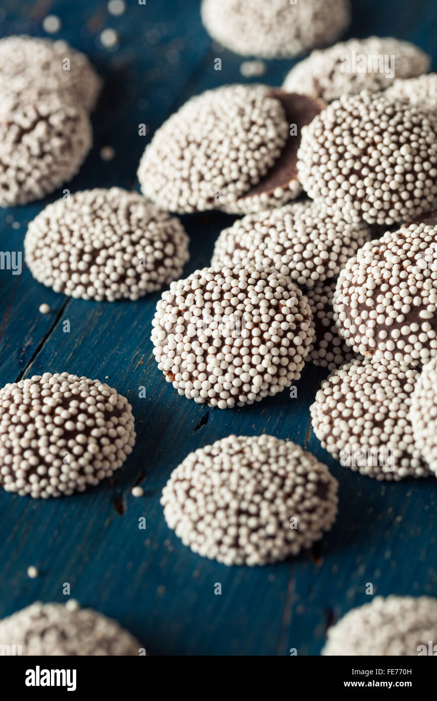 Sweet Homemade Dark Chocolate Nonpareils with White Sprinkles Stock