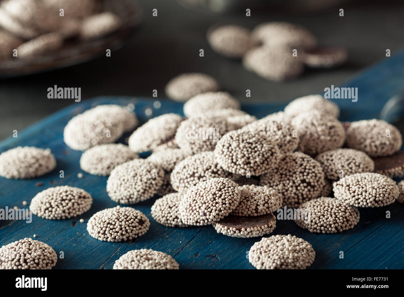 Sweet Homemade Dark Chocolate Nonpareils with White Sprinkles Stock