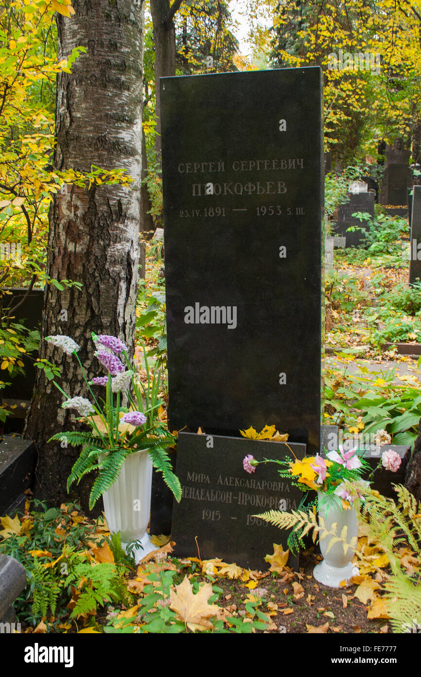 Grave of the Soviet composer Sergei Prokofiev (1891-1953) in Novodevichy Cemetery, Moscow, Russia Stock Photo