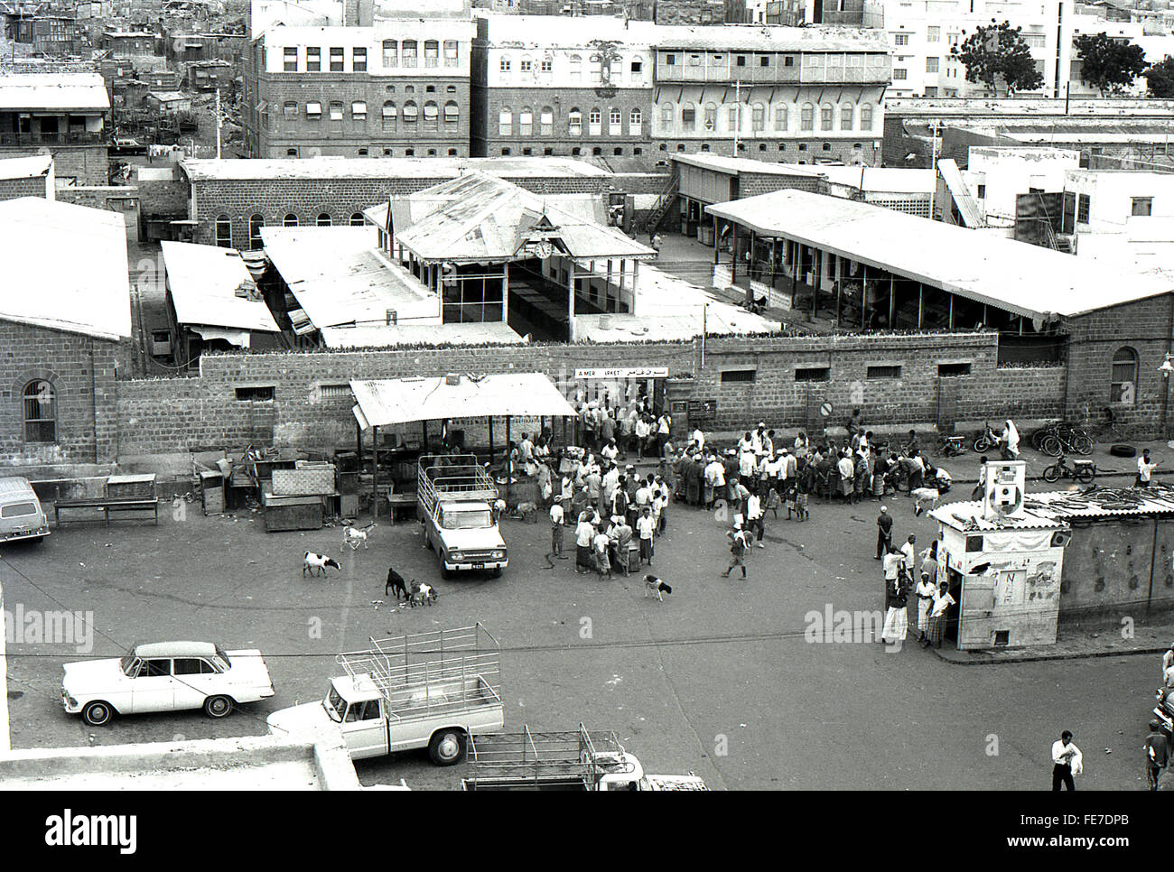 Main local market Aden Yemen 1967 withdrawal Stock Photo