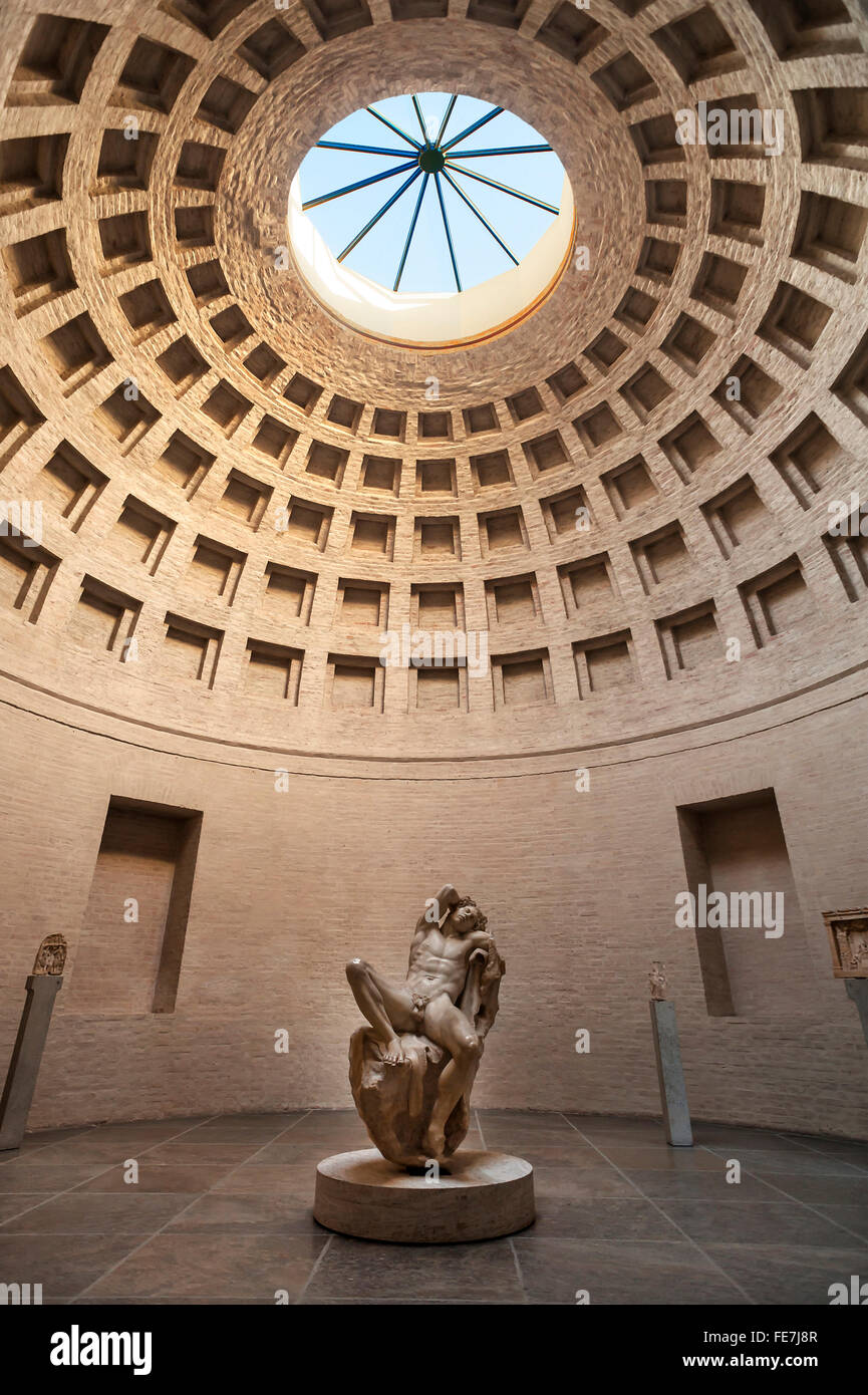 Barberini Faun, Greek sculpture by 220 BC., with dome in the hall of