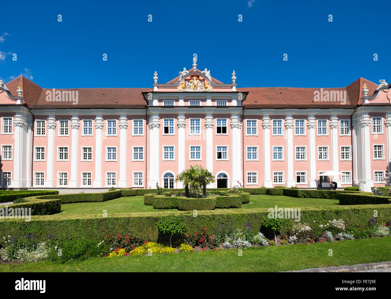 Neues Schloss or New Castle and castle terrace, Meersburg, Lake Constance, Bodenseekreis, Upper Swabia, Baden-Württemberg Stock Photo