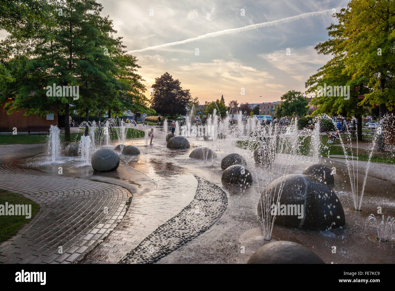 waterpark with interlocking brick pathway Stock Photo