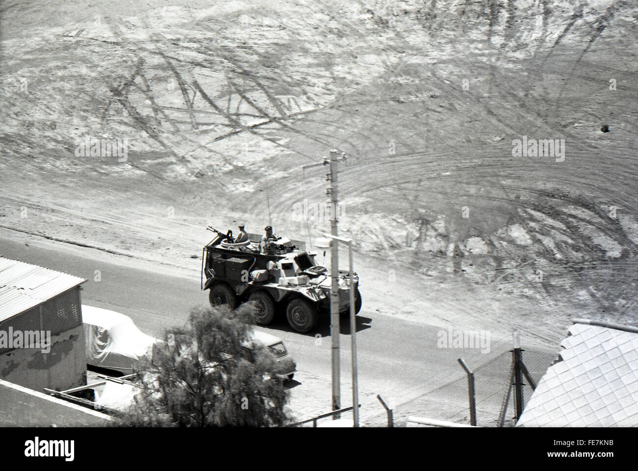 Street support by Saracen armoured car Aden Yemen 1967 withdrawal Stock Photo