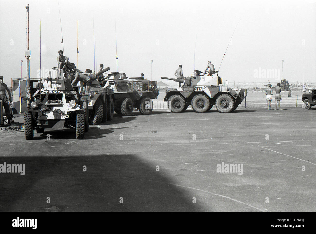 Support by Saladin Saracen and Ferret armoured car Aden Yemen 1967 withdrawal Stock Photo