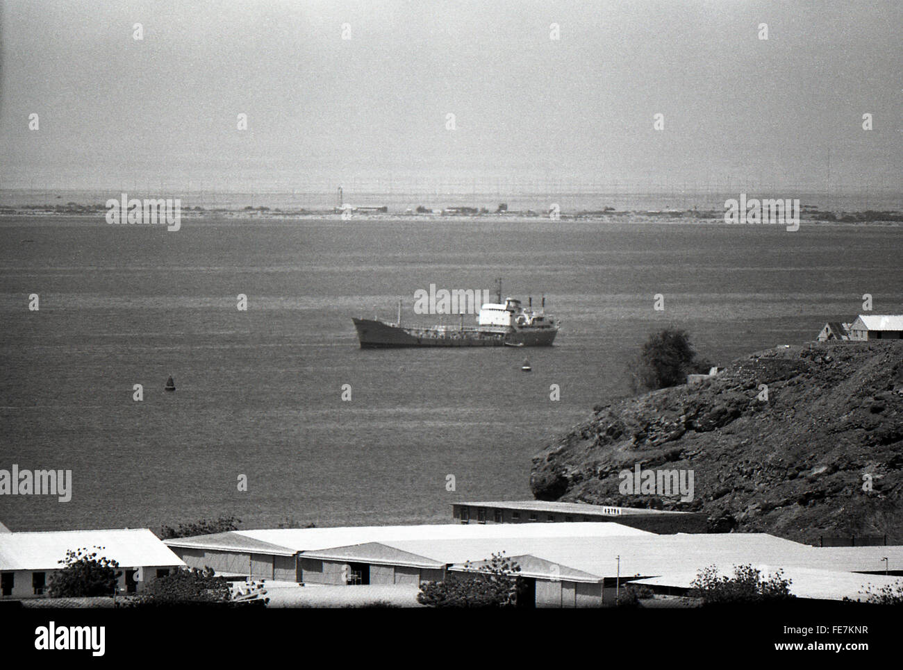 Tanker off Aden bay Yemen 1967 British withdrawal Stock Photo