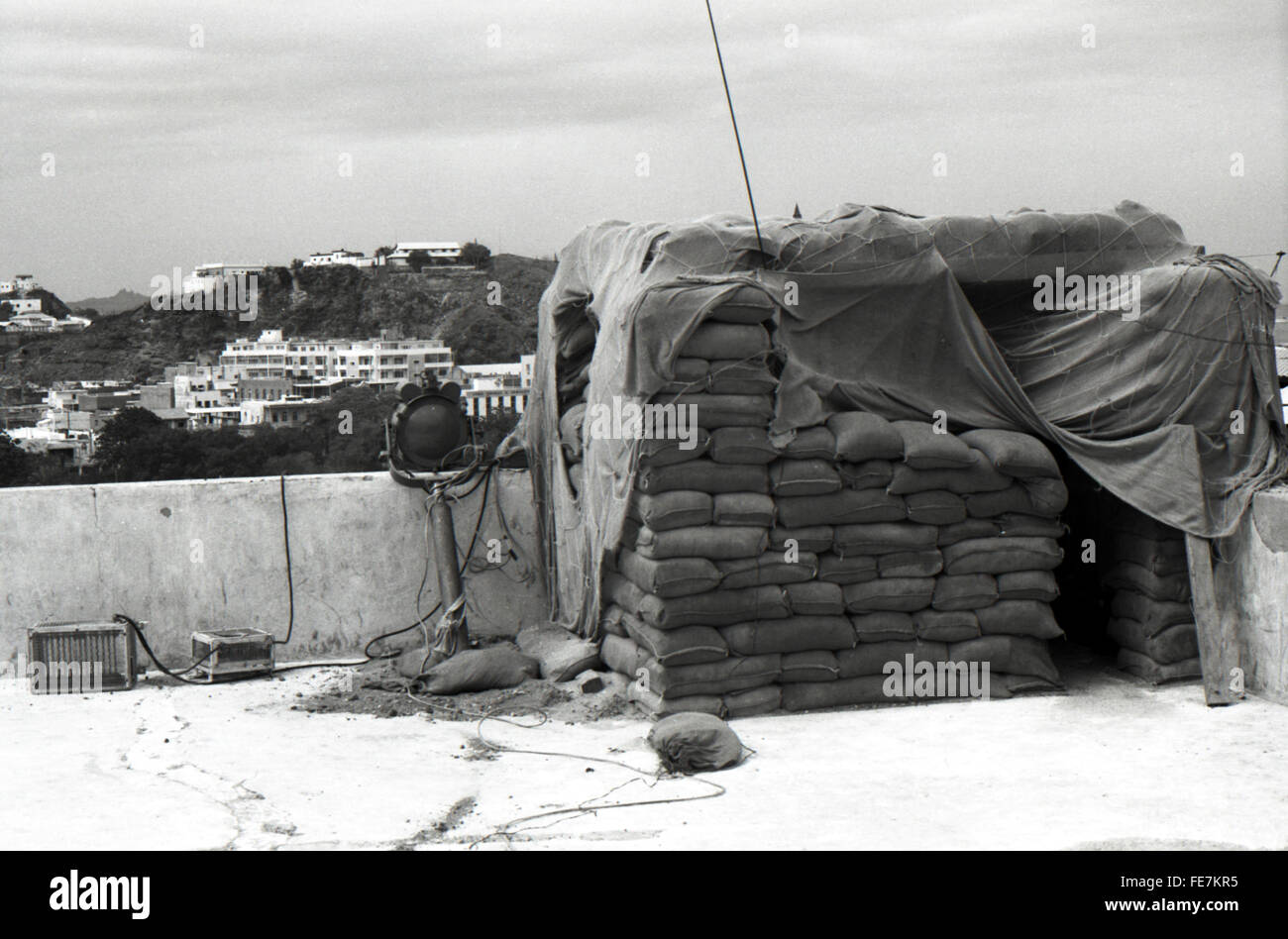 Typical sandbagged sangar OP Aden Yemen 1967 British withdrawal Stock Photo