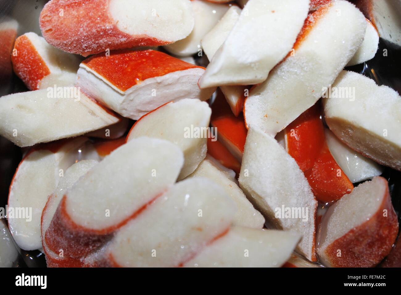 pieces of frozen crab sticks Stock Photo