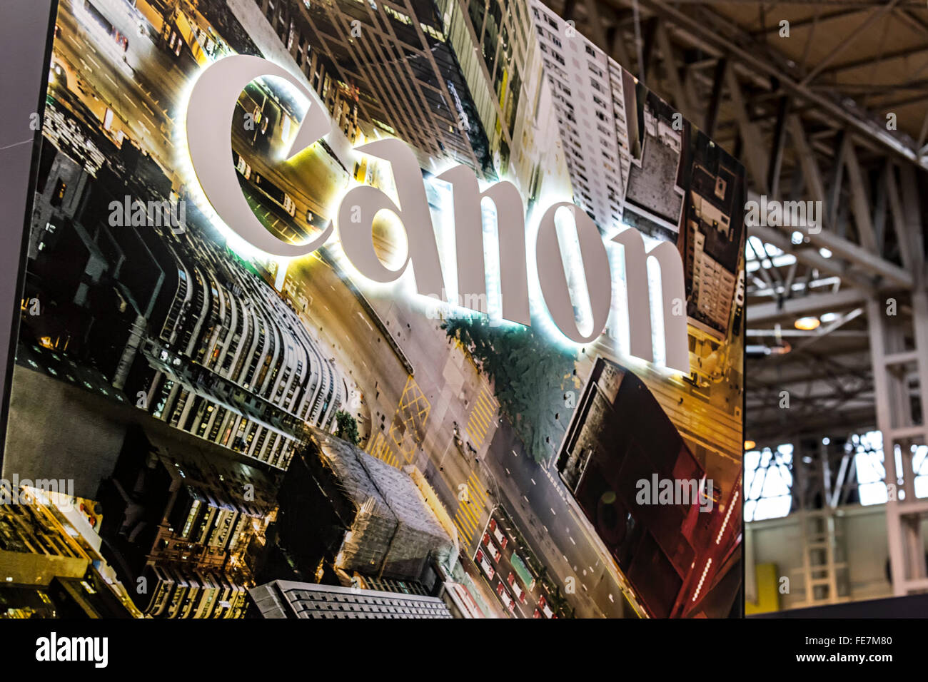 Canon camera sign at the Photography Show at the NEC, National Exhibition Centre, Birmingham, England, UK Stock Photo