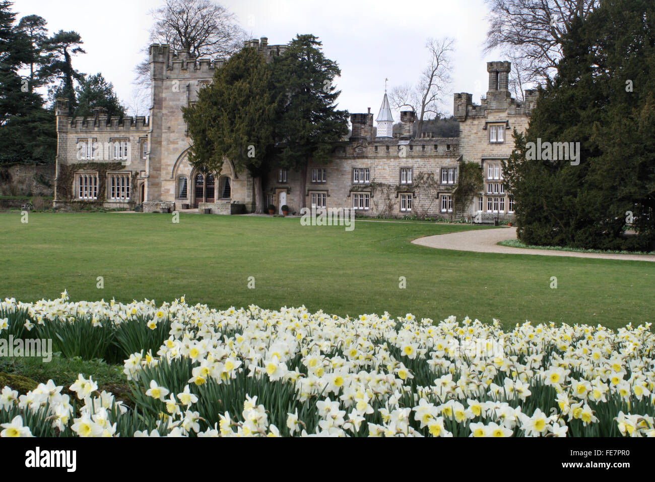 Bolton Abbey Hall and daffodils Skipton Yorkshire Stock Photo Alamy
