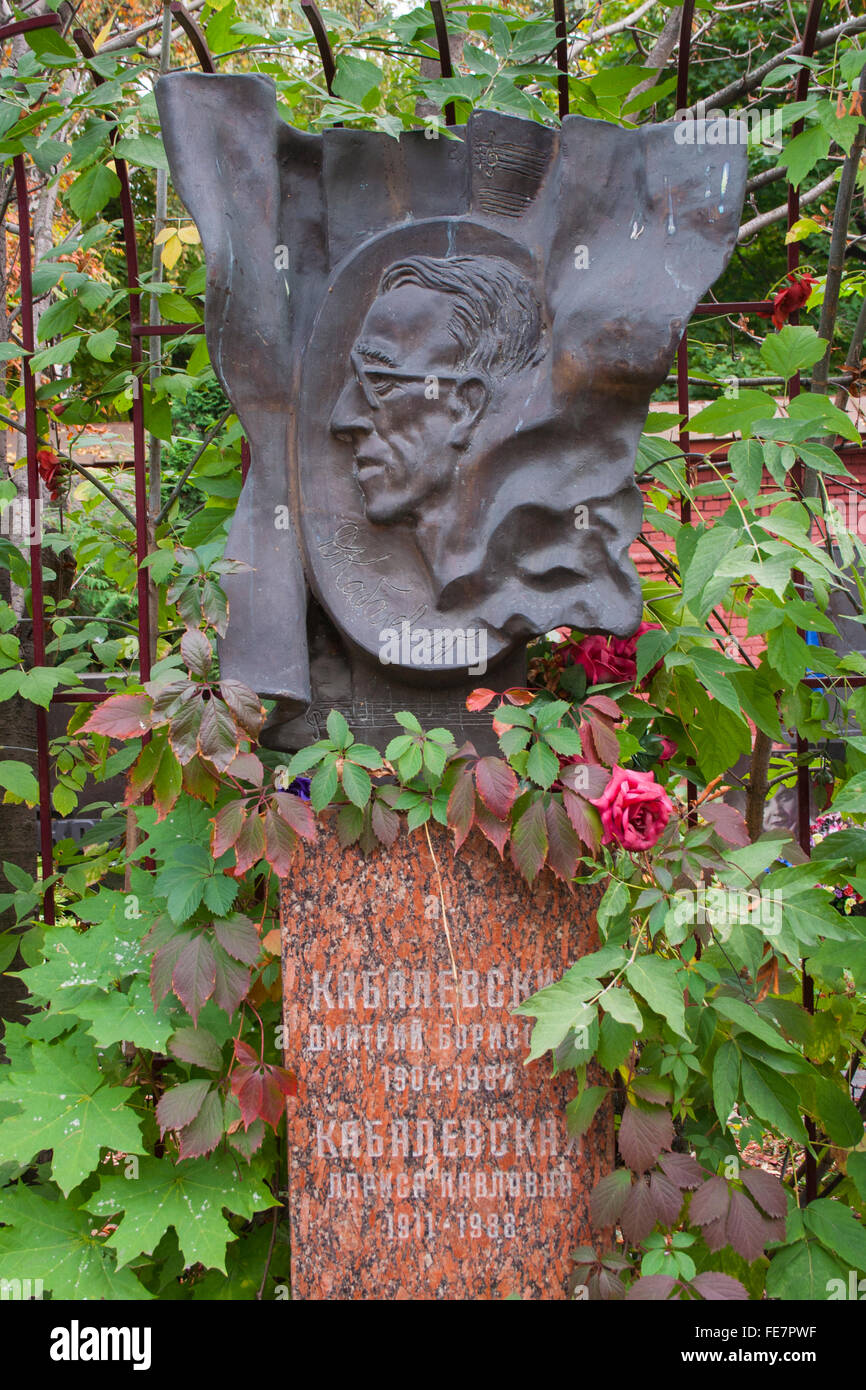Grave of the composer Dmitry Borisovich Kabalevsky (1914-87) in Novodevichy Cemetery, Moscow, Russia Stock Photo