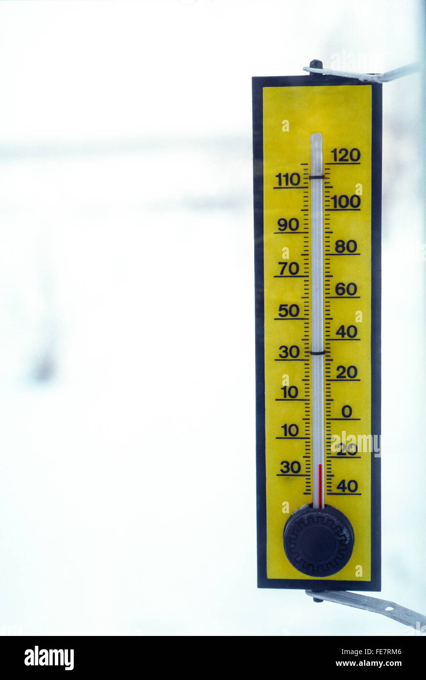 Thermometer at  -24 degrees F, International Falls, Minnesota, United States of America Stock Photo