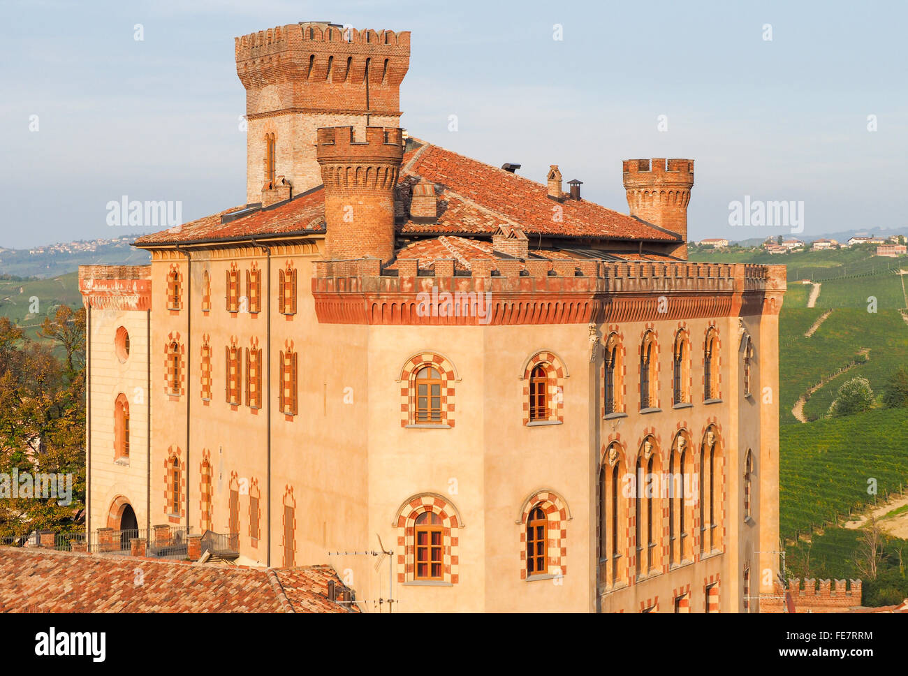 The castle of Barolo, town in the Langhe of Piedmont famous for its red wine. Stock Photo
