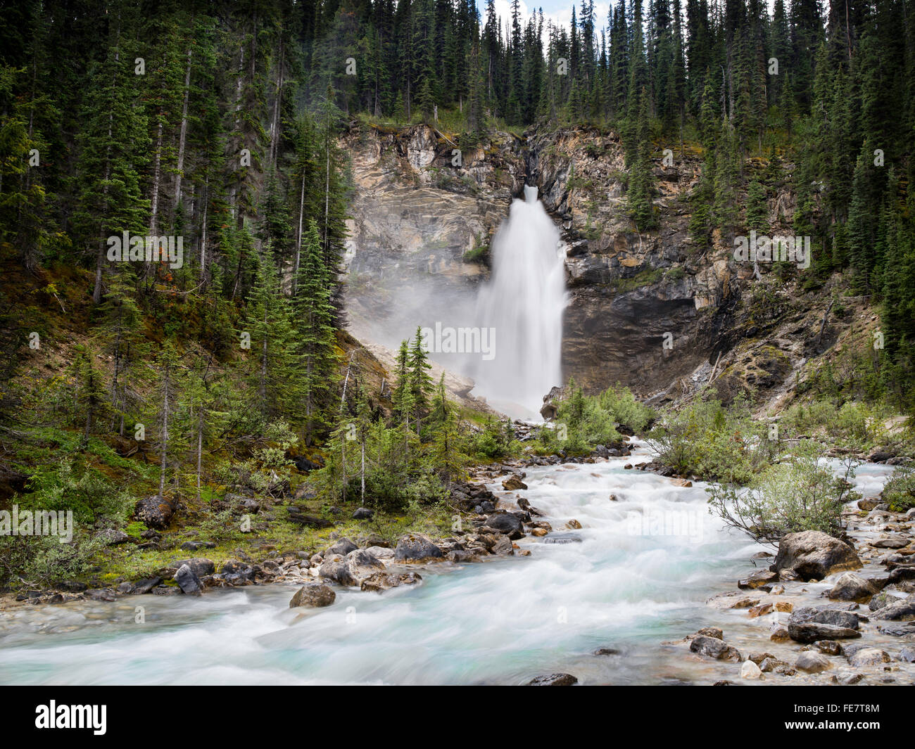 View of Laughing Falls on a beautiful summer day; Yoho National Park
