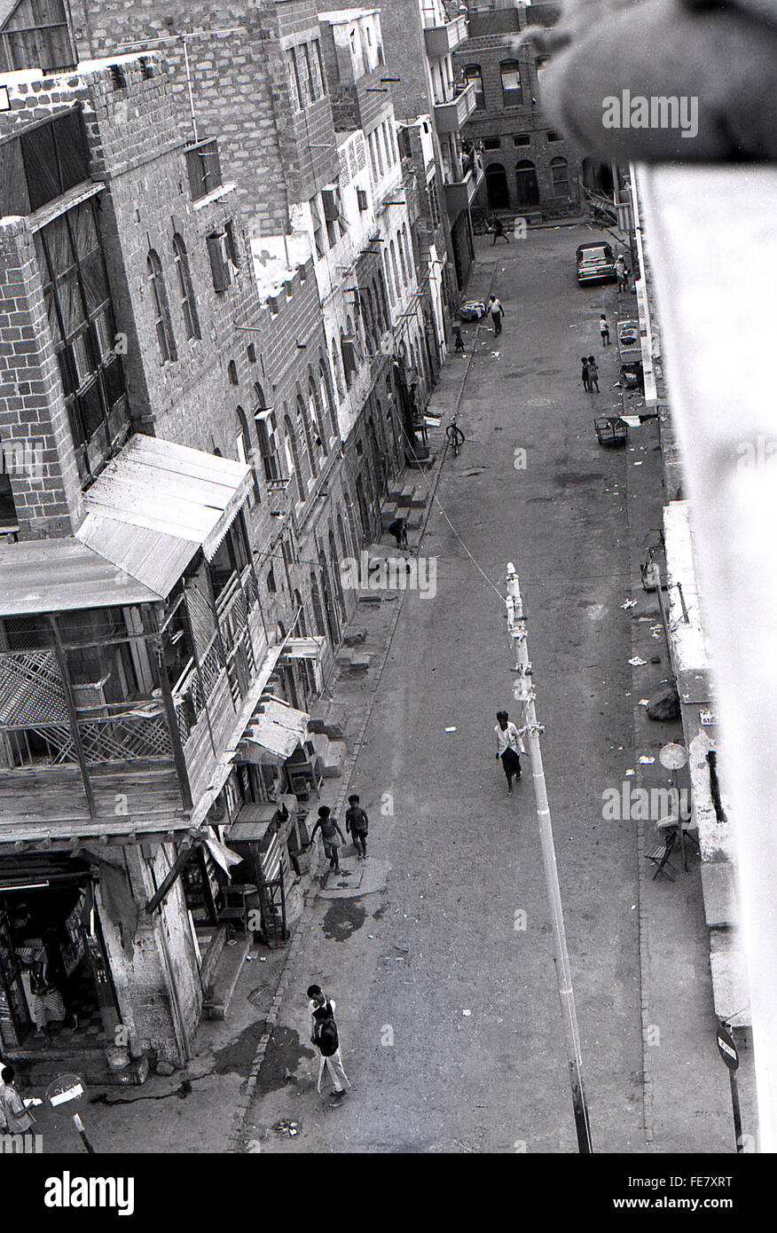 Corner street cafe boys men Aden Yemen 1967  British withdrawal Stock Photo