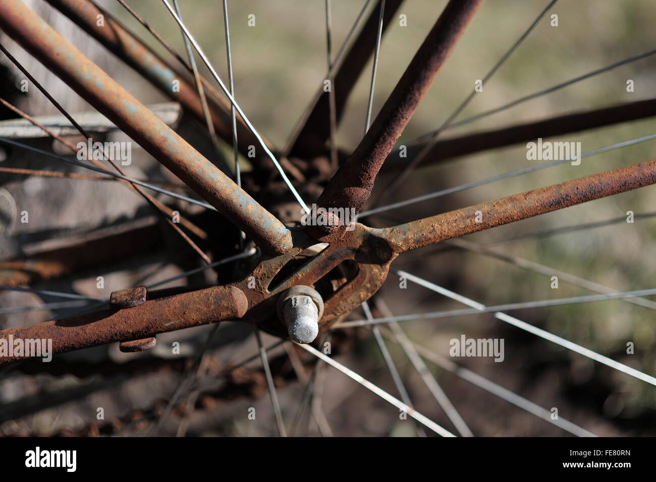 Close-Up Of Rusty Bicycle Wheel Stock Photo