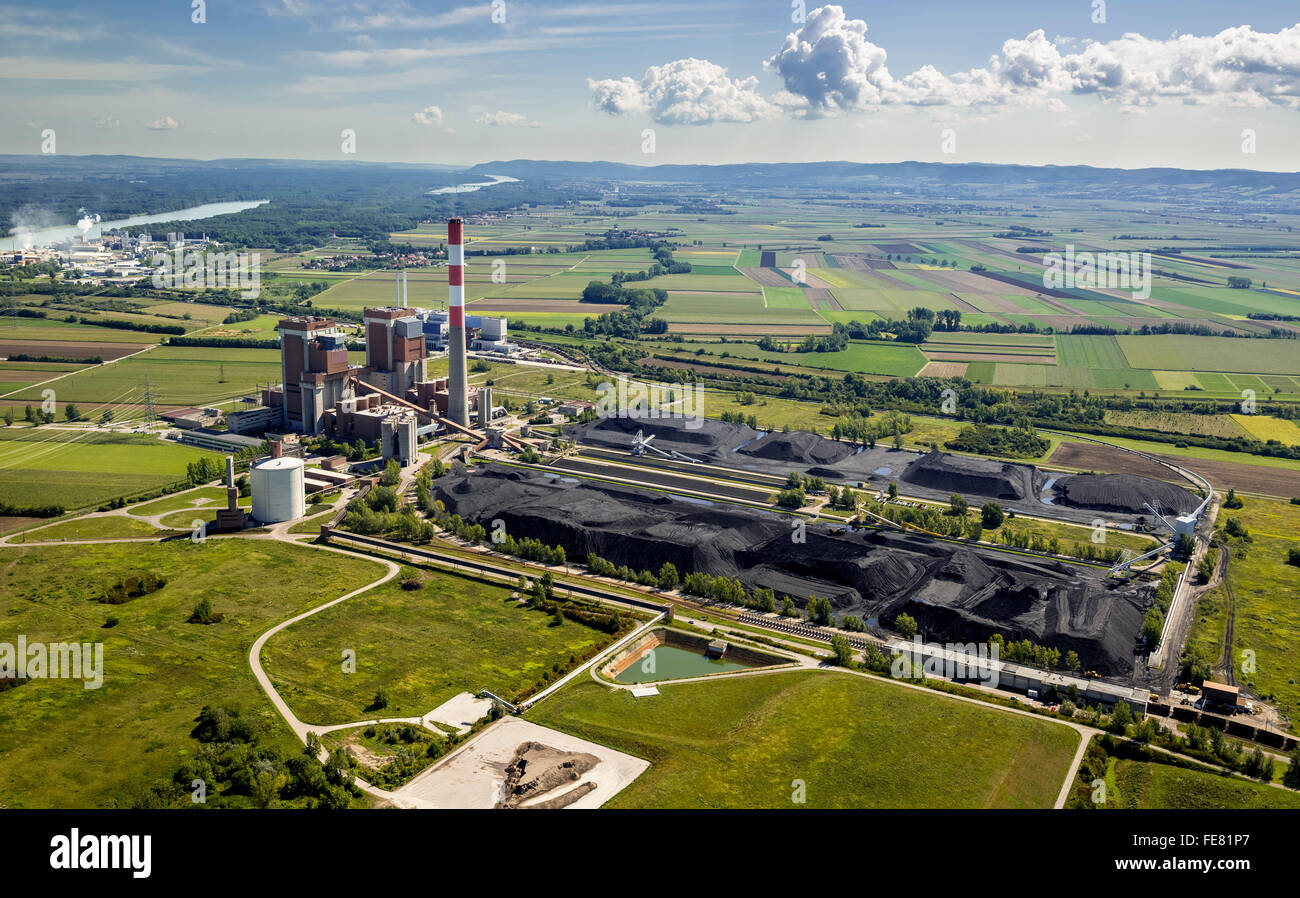 Aerial view, Dürnrohr power plant,steam power plant,cogeneration plant, thermal waste treatment plant in Zwentendorf, coal power Stock Photo