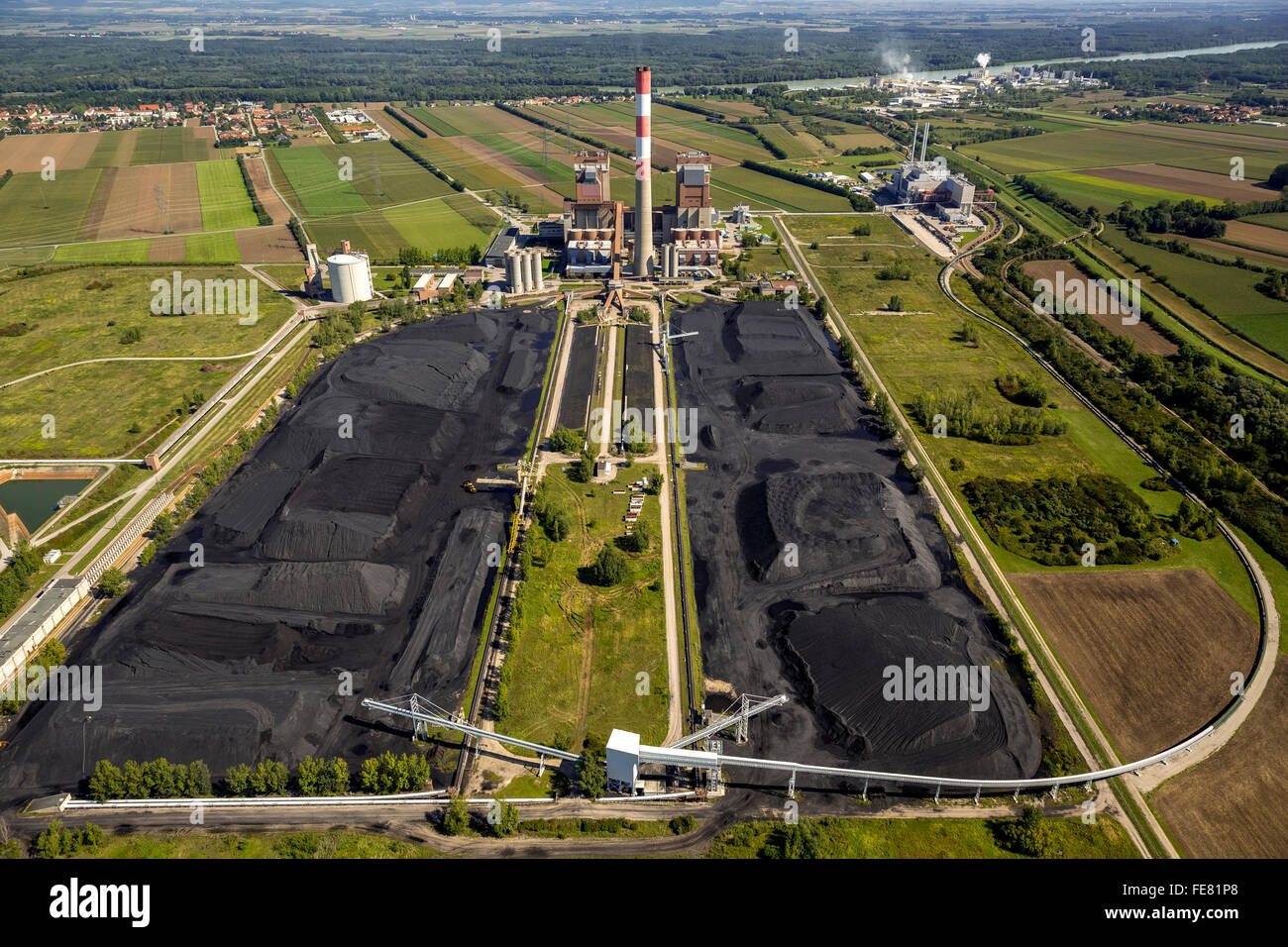 Aerial view, Dürnrohr power plant,steam power plant,cogeneration plant, thermal waste treatment plant in Zwentendorf, coal power Stock Photo