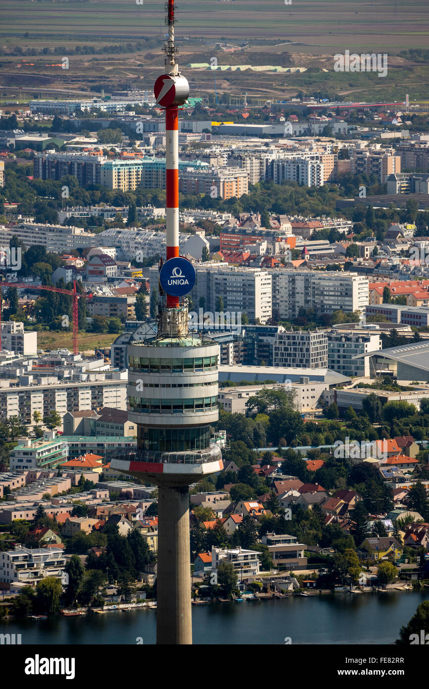 Aerial view, Donauturm, Danube Tower, TV Tower, Vienna, Vienna, Austria,  Europe, Aerial view, birds-eyes view, aerial view Stock Photo - Alamy