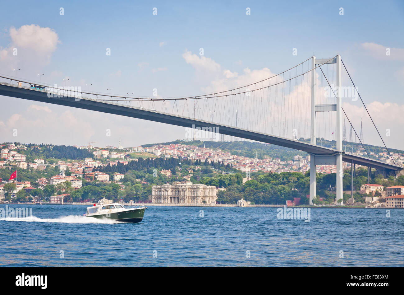 Bosphorus Bridge (also called the First Bosphorus Bridge) over the Bosphorus strait in Istanbul, Turkey Stock Photo