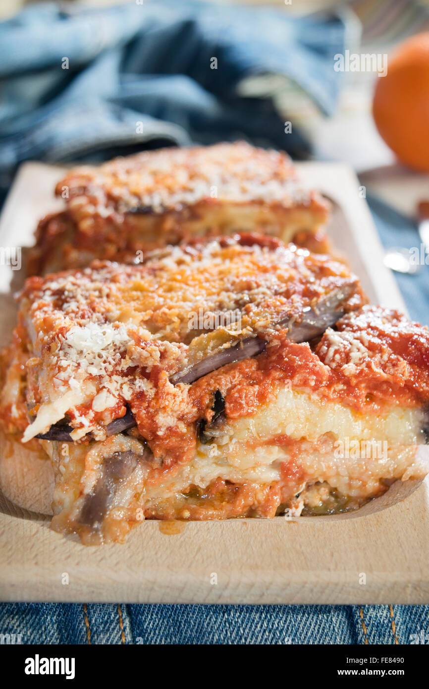 parmigiana of eggplants tomato sauce mozzarella and parmesan cheese