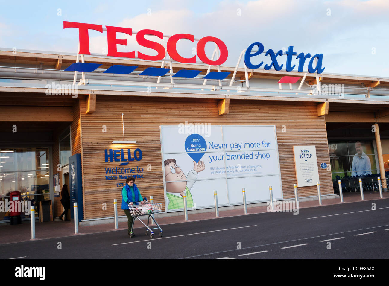 Exterior of Tesco extra superstore supermarket, Newmarket Suffolk UK Stock Photo