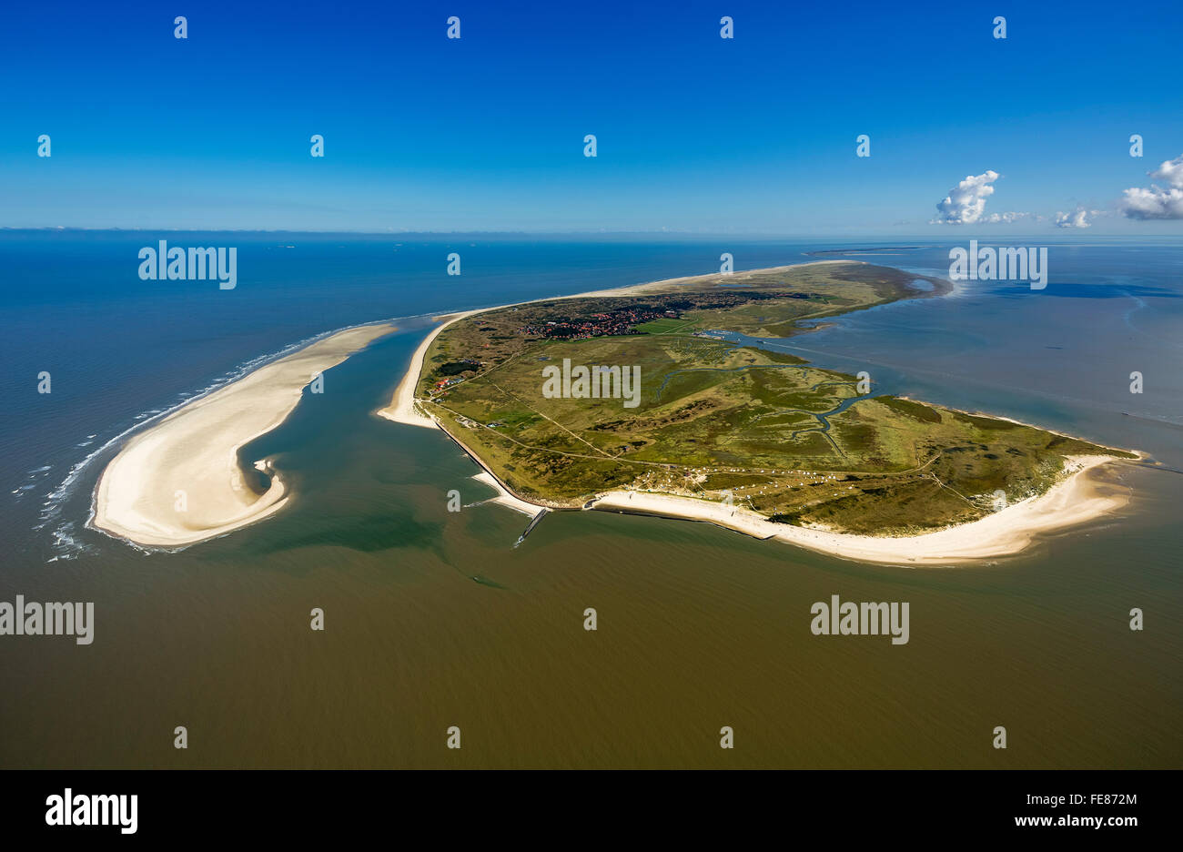 Sand bank Schill Balje, Wadden Sea, aerial view, Spiekeroog, North Sea, North Sea island, East Frisian Islands, Lower Saxony, Stock Photo