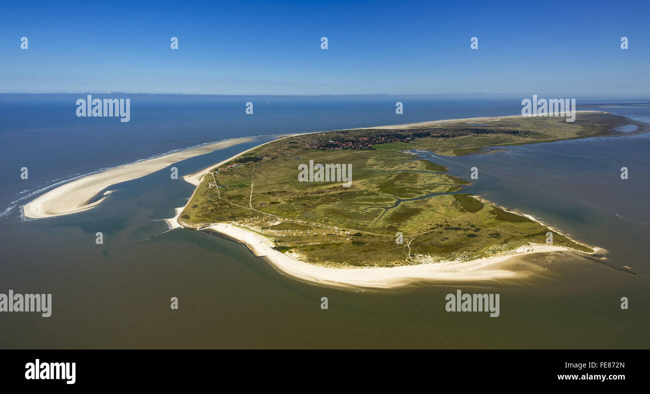 Sand bank Schill Balje, Wadden Sea, aerial view, Spiekeroog, North Sea, North Sea island, East Frisian Islands, Lower Saxony, Stock Photo