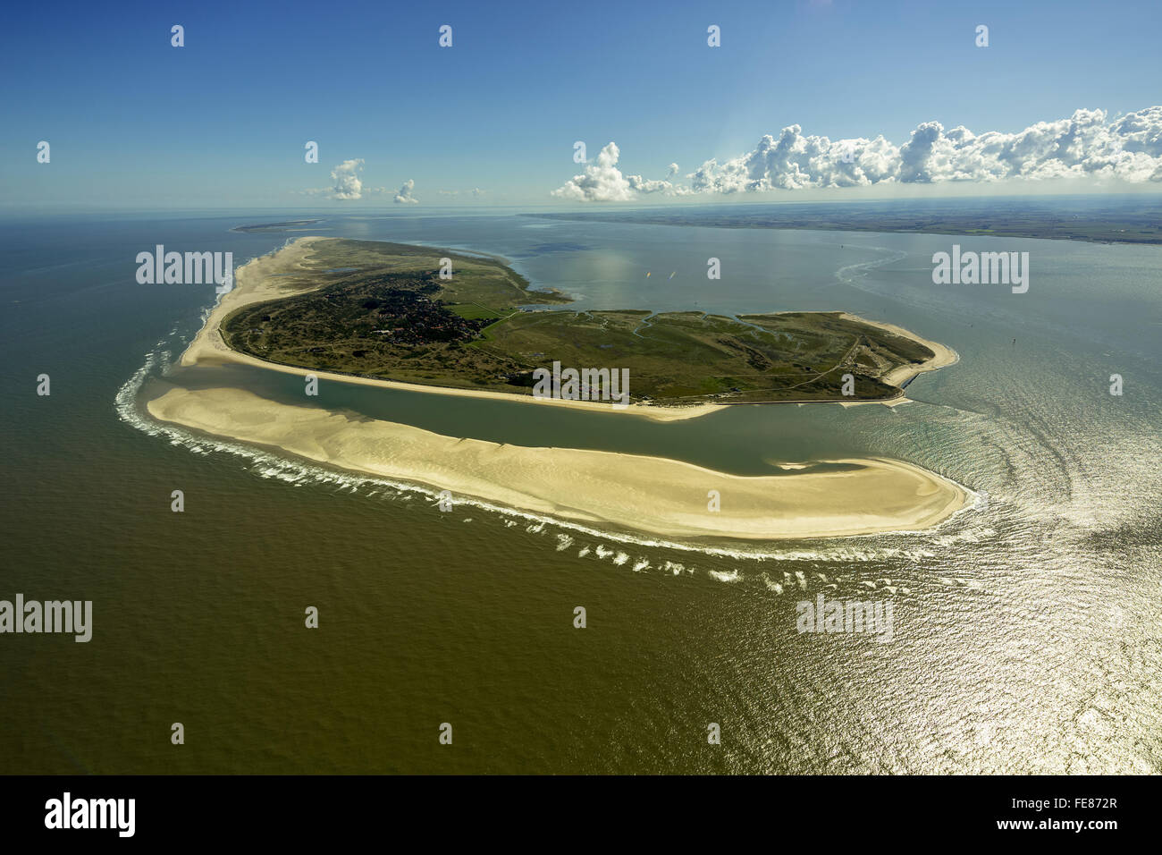 Sand bank Schill Balje, Wadden Sea, aerial view, Spiekeroog, North Sea, North Sea island, East Frisian Islands, Lower Saxony, Stock Photo