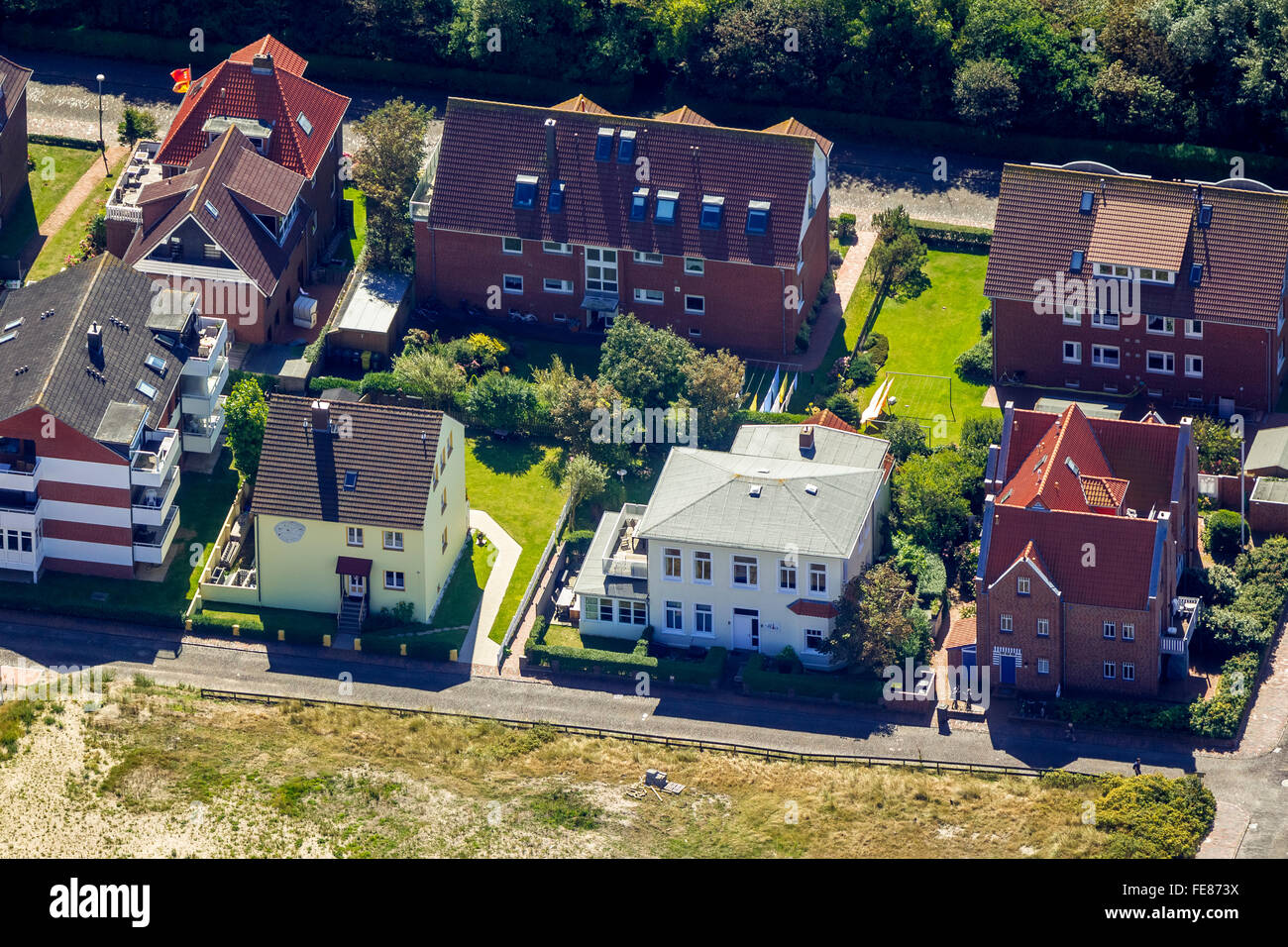 Aerial view, Wangerooge, cottages, houses on Wangerooge, North Sea, North Sea island, East Frisian Islands, Lower Saxony,Germany Stock Photo