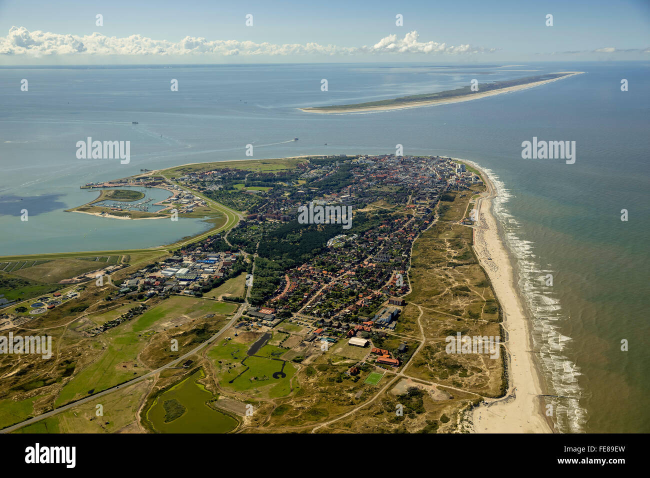 Place Norderney, West Island, Wadden Sea, aerial view, Norderney, North Sea, North Sea island, East Frisian Islands,Lower Saxony Stock Photo