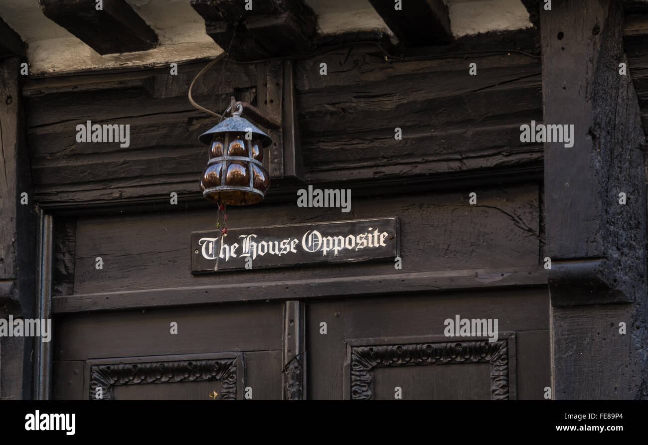 The quirkily named 'The House Opposite' on Mermaid Street, Rye, East Sussex, UK. Stock Photo