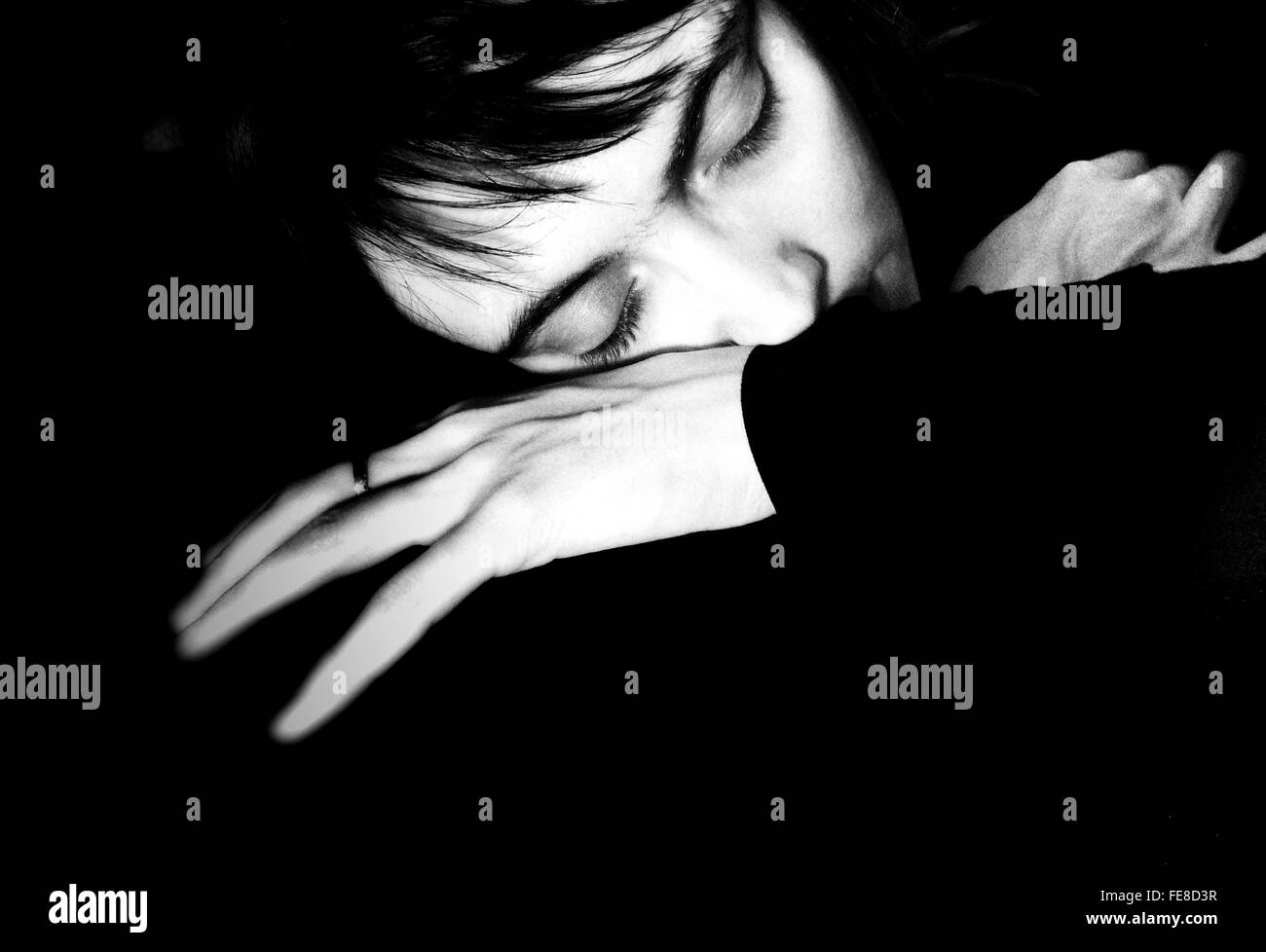 Portrait Of Woman Sleeping Stock Photo