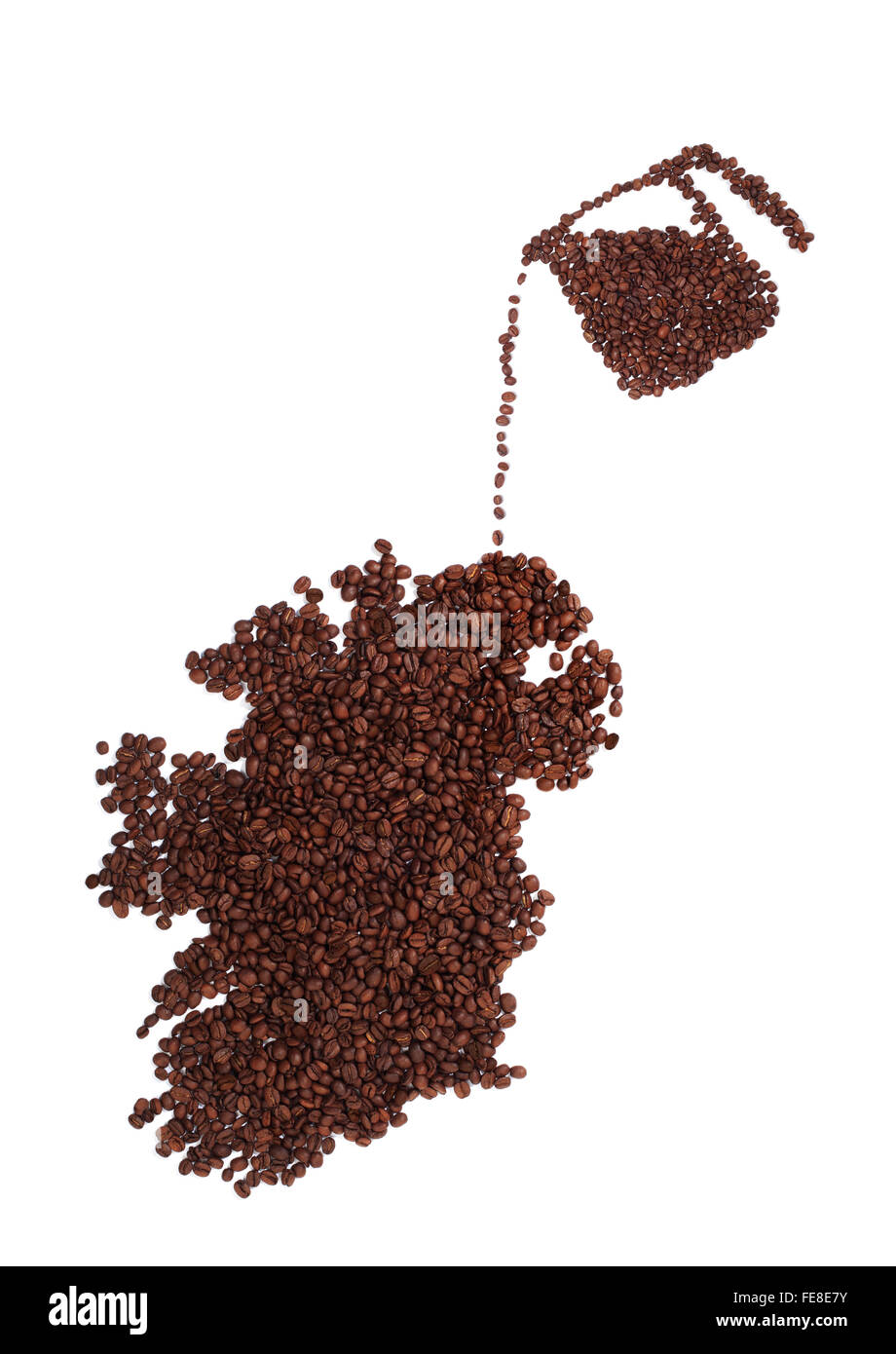 Coffee Pot Pouring Beans into a Map of Ireland Made of Brown, Fresh