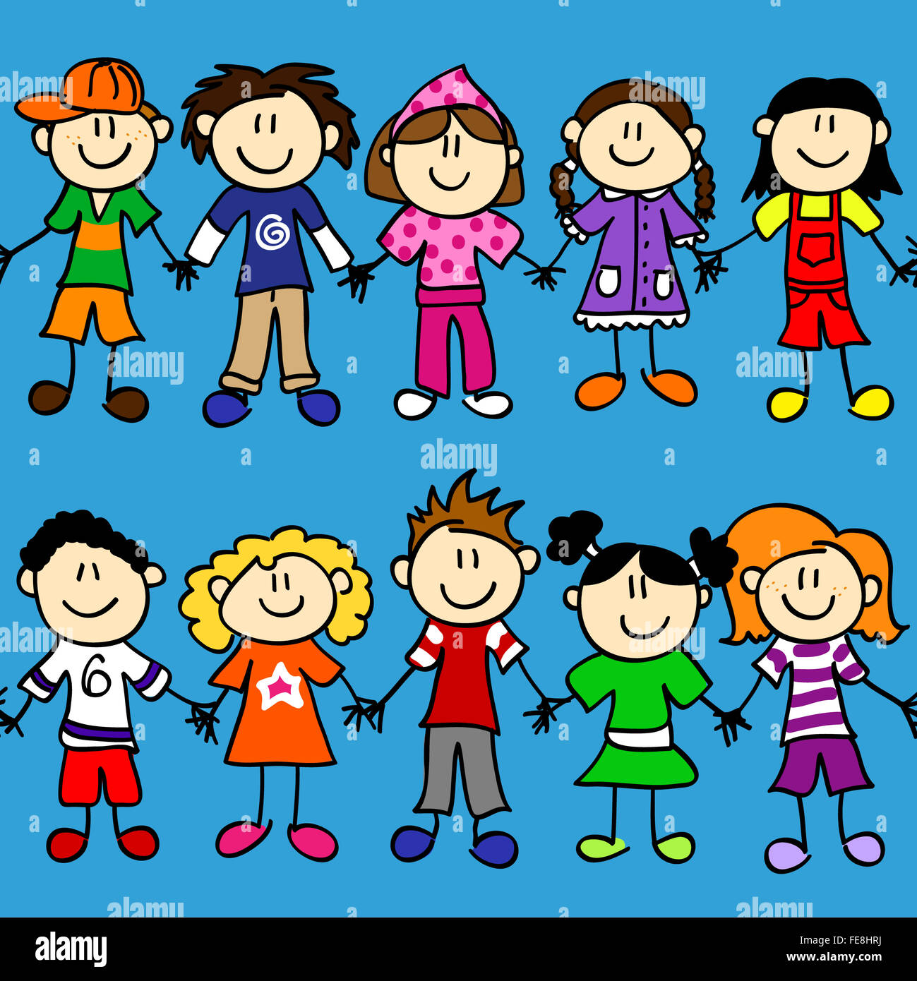 Cute Cartoon People Holding Hands