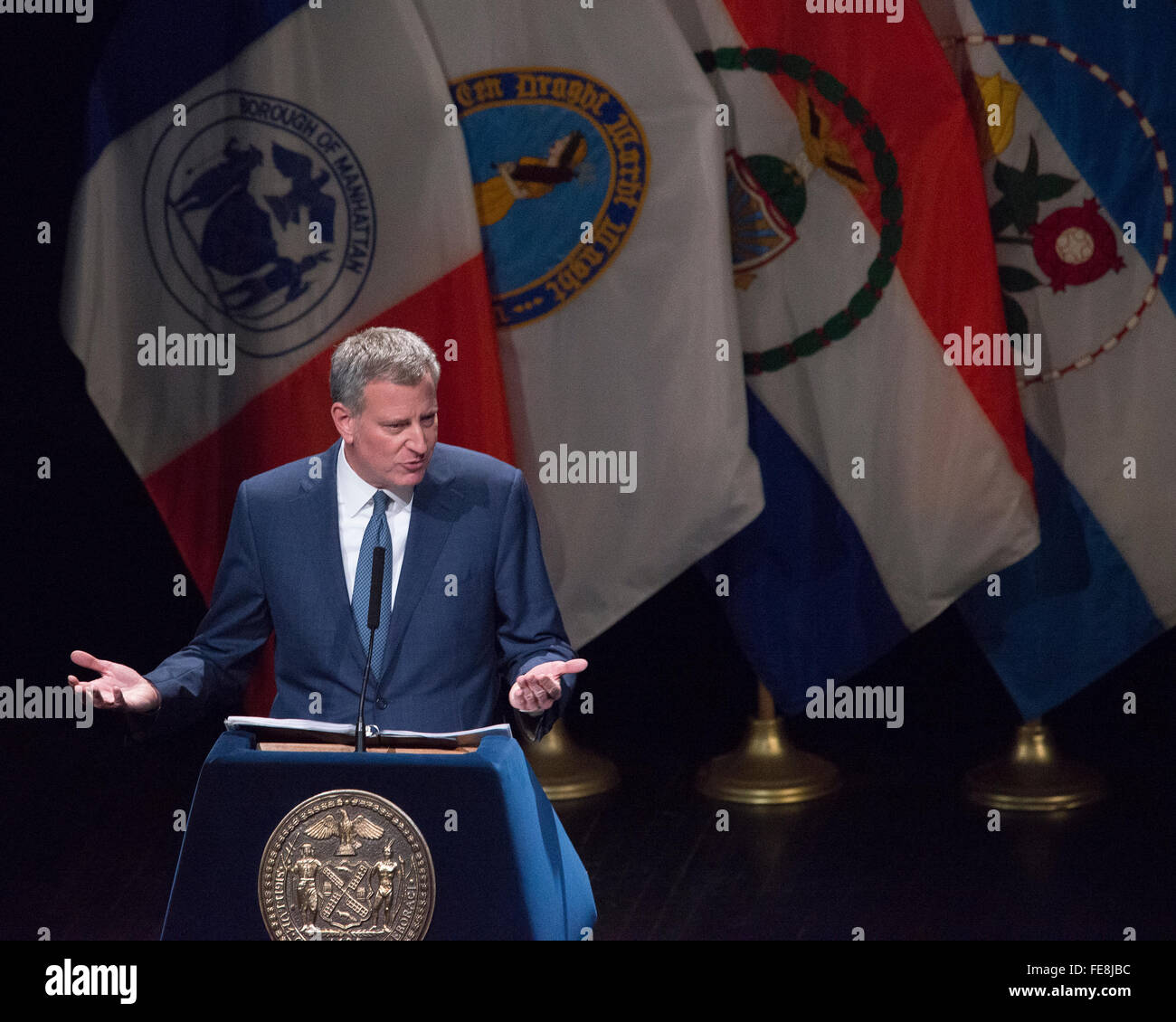 Bronx, United States. 04th Feb, 2016. Mayor Bill de Blasio presents his ...