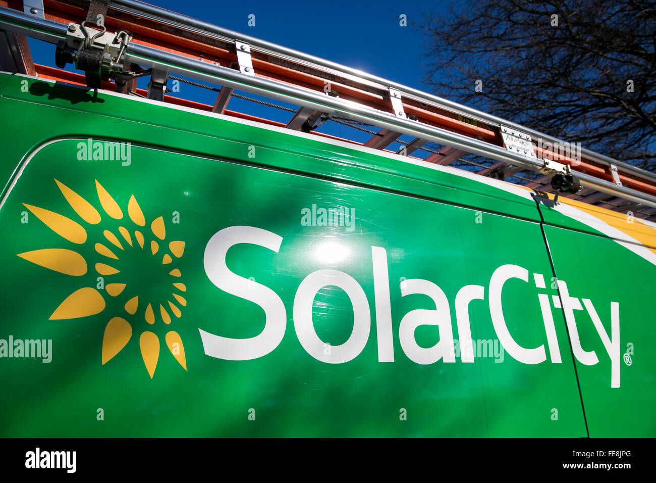 A work truck with a SolarCity logo in Beltsville, Maryland on January 2 ...