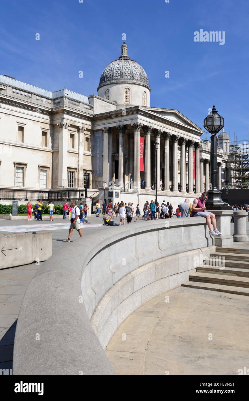 The National Gallery building with its iconic dome in Trafalgar Square, London, United Kingdom. Stock Photo
