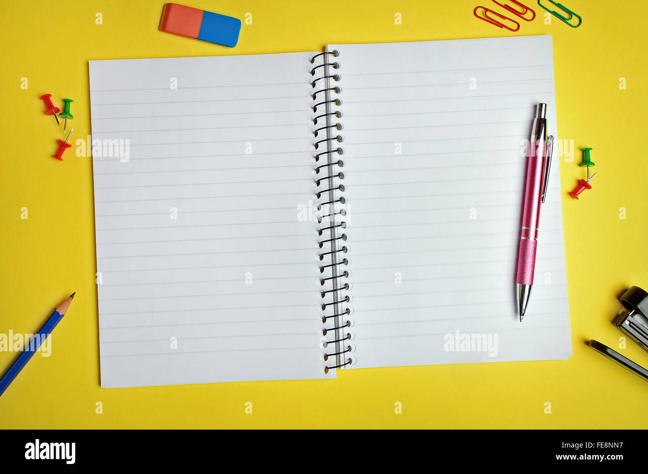 Assorted office supplies on background Stock Photo Alamy